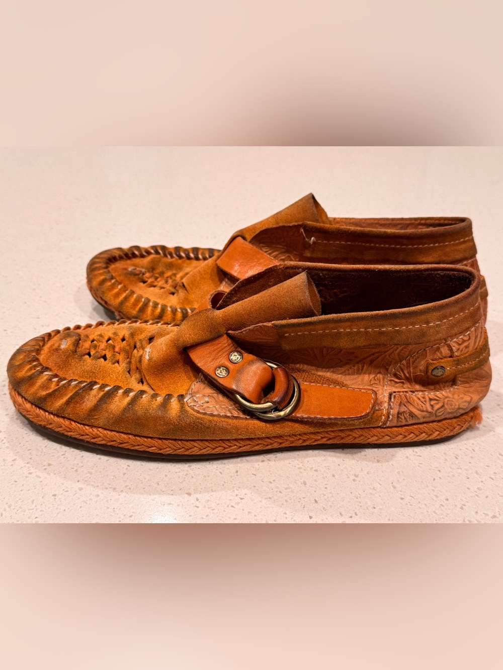 OTBT Women's Tan Leather Ankle Moccasin Booties